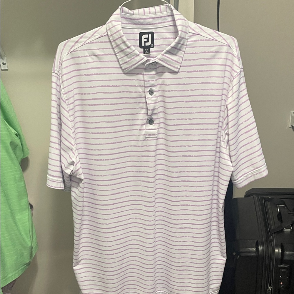 FootJoy Men's Polo Shirt - White with Purple Stripes